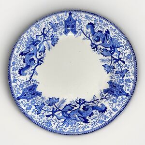 Boch Belgium Vintage Dragon Plate Blue White Chinoiserie 8” La Louviere